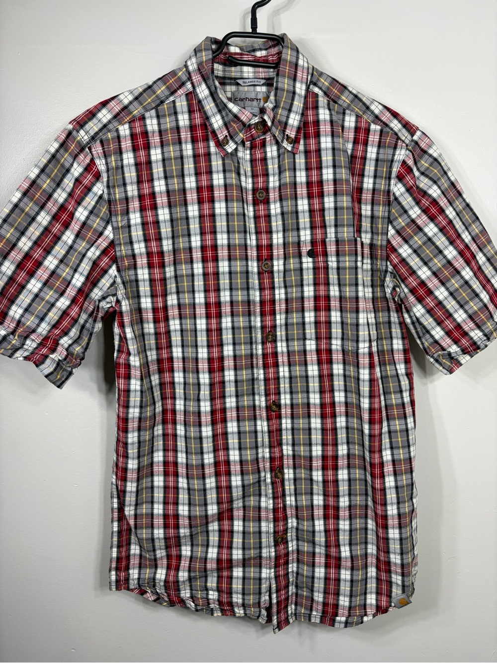 Carhartt Relaxed Fit Plaid Shirt Men Medium Short Sleeve Button Down Spring 2014